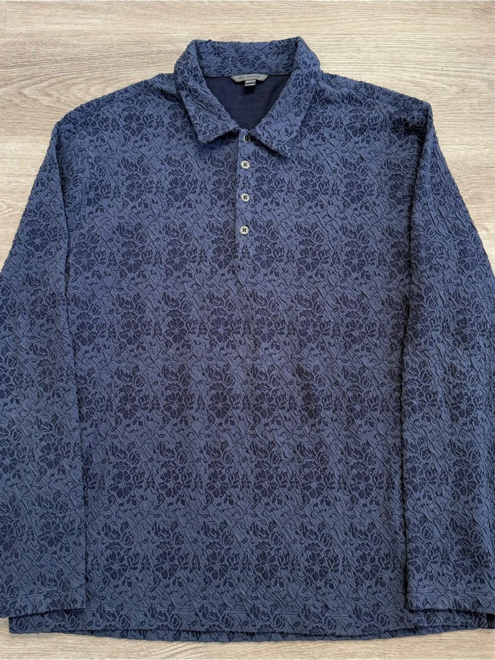 John Varvatos Italian Jacquard Floral Lace Knit Pattern Newport Polo Men XXL 2XL
